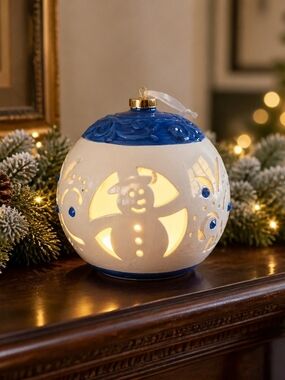 Lightscapes Large Ceramic Snowman Ornament Light Up Color Changing Xmas Decor 9"